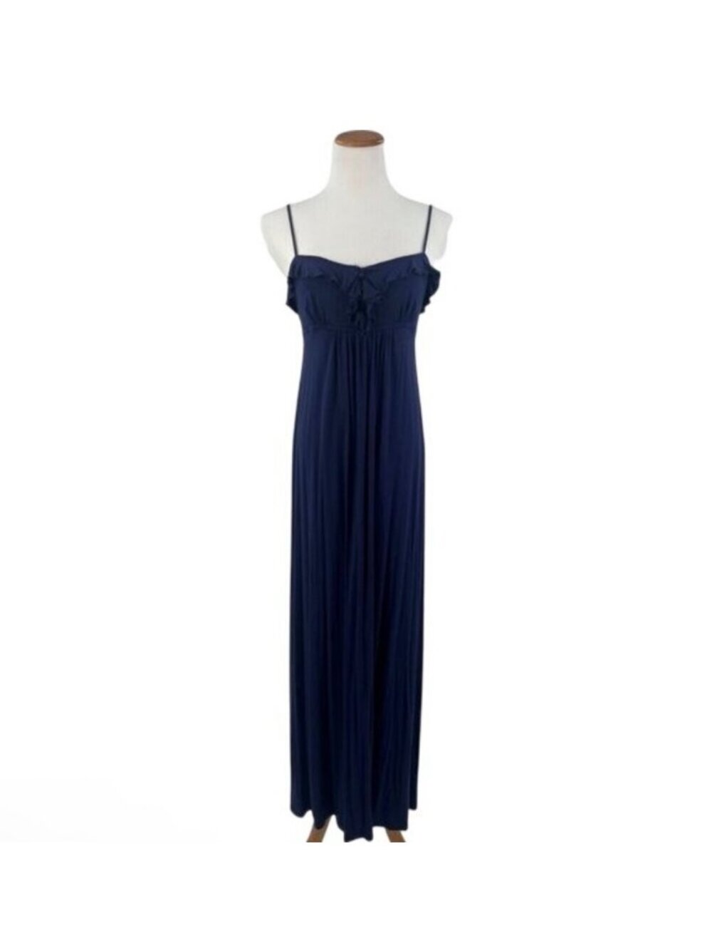 VTG Navy Blue Ruffle Hem Empire Waist Maxi Dress | Dark Coquette Romantic Grunge - Picture 2 of 16